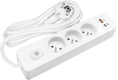 Изображение Przeduacz przenony 3- Krotny z uziemieniem, wycznikiem i przesonami styków, z USB (PD20W), przewód 1.5mm2, 2m G3FH22B