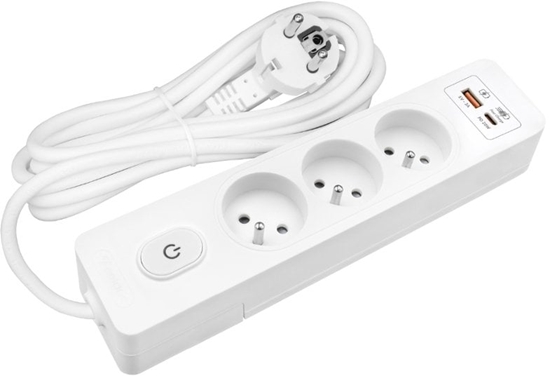 Изображение Przeduacz przenony 3- Krotny z uziemieniem, wycznikiem i przesonami styków, z USB (PD20W), przewód 1.5mm2, 2m G3FH22B