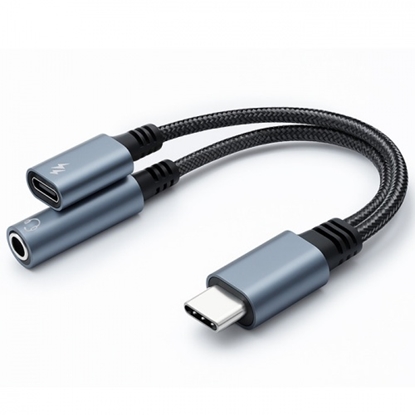 Picture of Qoltec Adapter 2in1 USB-C | USB-C | Jack 3.5mm | PD 15W | 10cm | aluminum