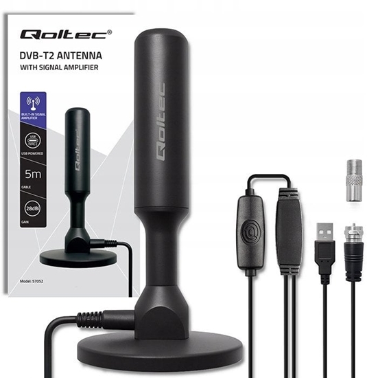 Picture of Qoltec Wewntrzna Antena TV DVB-T2 ze wzmacniaczem sygnau i magnetyczn podstaw | 4K | 28dBi | 5m
