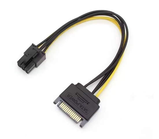 Picture of RoGer SAPCIE6P 15pin SATA Power to 6pin PCIe Adapter Cable for GPU / 20cm
