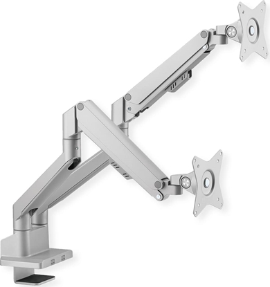 Attēls no Roline Dual LCD Monitor Stand Pneumatic, Desk Clamp, Pivot, 2 Joints, silver