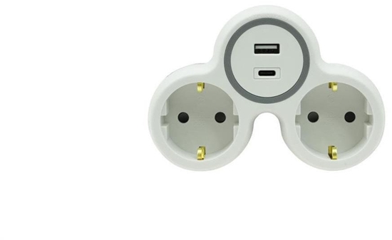 Изображение Rozganik dwukrotny 2x gniazdo wtyczkowe z/u schuko 1xUSB A 1xUSB C R-21WS/S/B W-72010