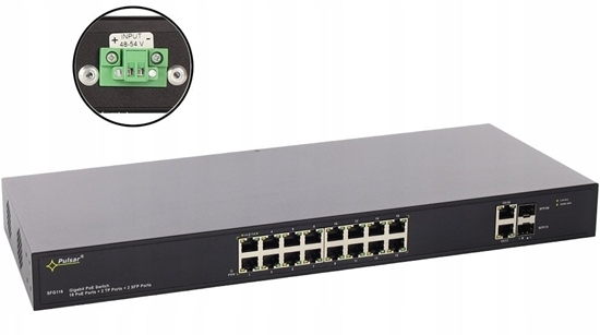 Picture of SFG108WP PULSAR Switch PoE 16-portowy Gigabit Ethernet 2x SFP 16x PoE+