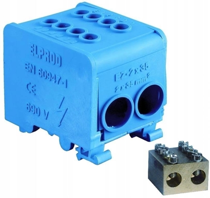 Attēls no Simet Blok rozdzielacz 1-torowy (3x16mm/3x16mm) LZ1*35/35 mocowanie do TS 35, niebieski 84169003