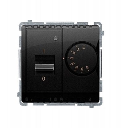 Изображение Simon Basic Regulator temperatury z czujnikiem wewntrznym, 16A, 230V. Monta gniazda na wkrty do puszki czarny BMRT10W.02/49
