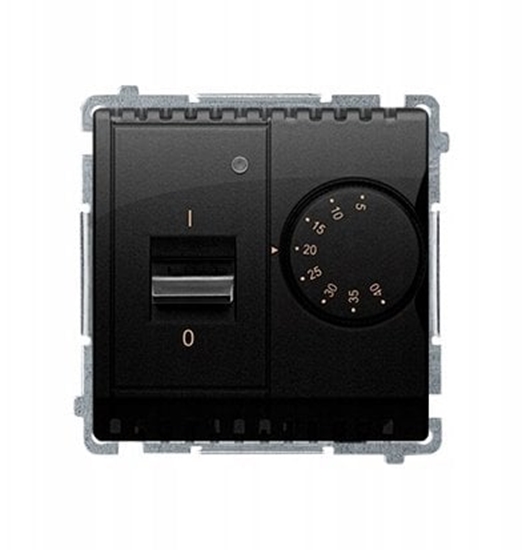 Изображение Simon Basic Regulator temperatury z czujnikiem wewntrznym, 16A, 230V. Monta gniazda na wkrty do puszki czarny BMRT10W.02/49