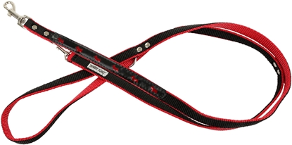 Picture of Smycz dla psa, wzór pieski, odblask neo tama podwójna, 20MM/220CM czerwona