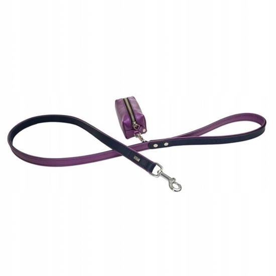 Picture of Smycz skórzana, 20 mm / 120 cm, fioletowy, z pojemnikiem na woreczki