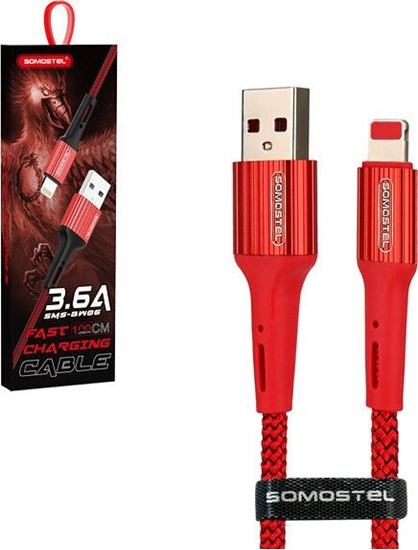 Изображение Somostel Kabel USB - Lightning 3.6A 30W 1m Quick Charge QC3.0 Czerwony Powerline SMS-BW06