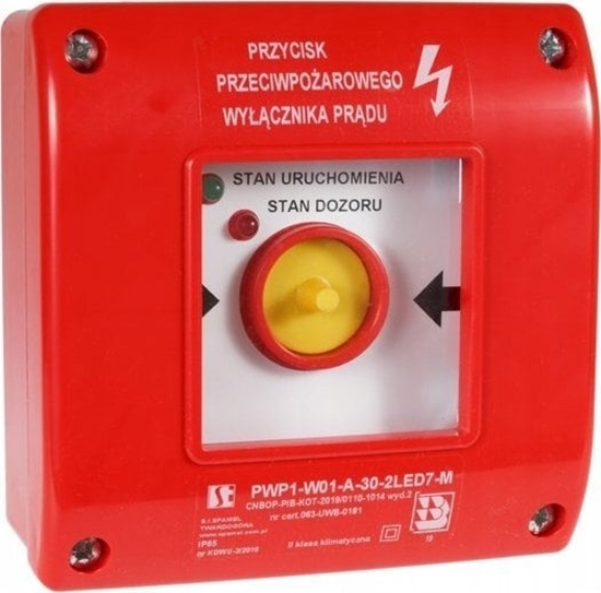 Picture of Spamel Rczny przycisk przeciwpoarowego wycznika prdu PWP1 (1NC) z certyfikatem CNBOP - 2LED zielony/czerwony 230V