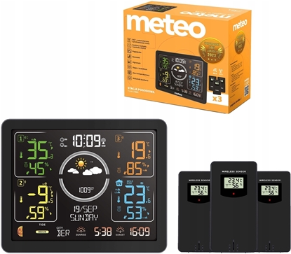 Picture of STACJA POGODOWA Z DCF METEO SP301 POGODYNKA HIGROMETR BAROMETR 3 CZUJNIKI