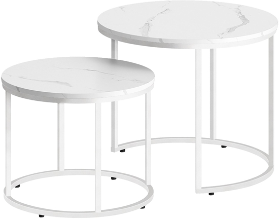 Изображение Stolik kawowy okrgy 2 szt marmur biae nogi 53/43 cm zestaw salon