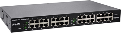 Attēls no Switch InLine InLine® PoE+ Gigabit Network Injector Hub 16 Port (16x PoE+), 1Gb/s, 19" 1U (brackets included), metal, 2 fans