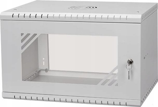 Picture of Szafa Lexi-NET 19" szafki cienne Basic 6U 520x450, szklane drzwi, bez tyu, rozoony, szary