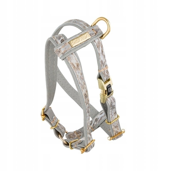 Picture of Szelki dla psa, Wild Snow Leopard, szare, skórzane mosidz, M 16mm/ob. szyi 30-50cm ob. klatki 40-70cm