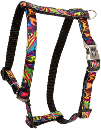 Picture of Szelki dla psa, wzór picasso, tama polipropylenowa, 25mm/70-90cm czarne