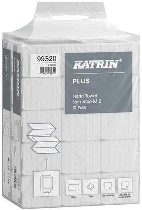 Attēls no Usorteret Rczniki papierowe ark, Katrin, Plus, 2 lag, biay, 203mmx240mm, pudeko po 2400 sztuk