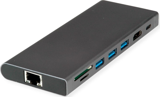 Picture of Value Dockingstation Type C, HDMI 4K60, 1x USB3.2Gen1 C + 3x A USB3.2 Gen1, 1x Type C PD, 1x SD/TF, 1x RJ45, 1x 3.5mm Audio