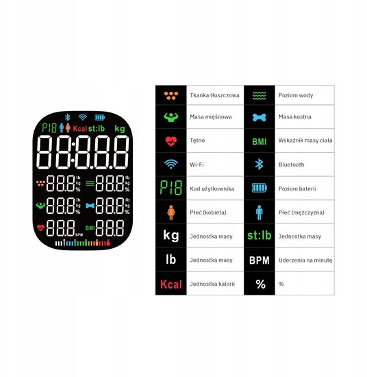 Изображение Waga azienkowa Analityczna 16 Parametrów Apple Health, Google Fit, IF1321B