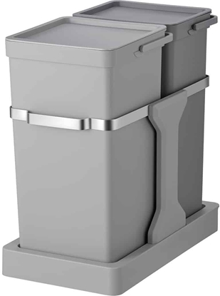 Изображение Waste bin, EKO, grey, plastic/steel, 2-compartment, 20+15 l, pull-out system, for source sorting