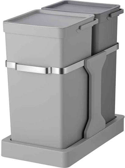 Изображение Waste bin, EKO, grey, plastic/steel, 2-compartment, 20+15 l, pull-out system, for source sorting