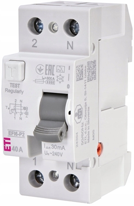 Изображение Wycznik rónicowoprdowy 2P 40A 0,03A typ A 6kA EFI6-P2 A 40/0.03 002061262