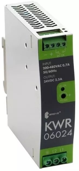Picture of Zasilacz impulsowy KWR 06024 230-400/ 24VDC 2,5A 60W na szyn DIN, Uzas: 180-550VAVAC, Ta70, 17000-1802
