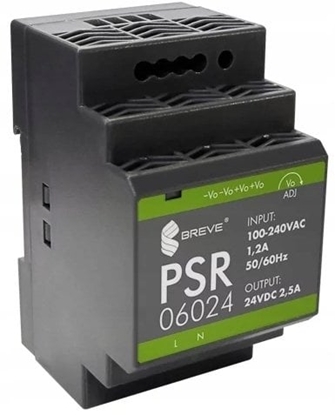 Attēls no Zasilacz SilentiumPC Zasilacz impulsowy PSR 06024 230/ 24VDC 2,5A 60W na szyn DIN, Napicie: 85-264VACVAC, Ta70, 17000-1563
