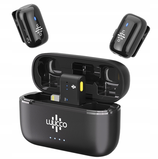 Picture of 2x Mini Bezprzewodowy Mikrofon Krawatowy 100m Do Apple Iphone Lightning / Minipods K2 / Lightning / Czarny