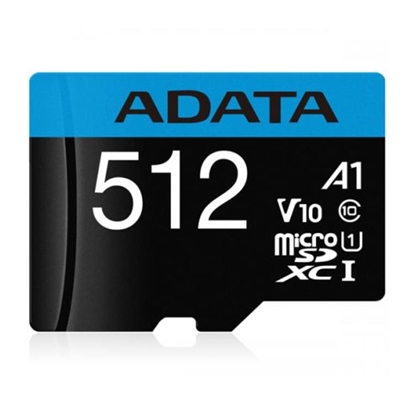 Attēls no ADATA CARD MICROSDHC       512GB UHS-I CL10 100/20 MB/s W/1 Adap.
