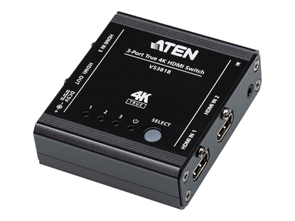 Attēls no Aten | 3-Port True 4K HDMI Switch | VS381B | Input: 3 x HDMI Type A Female; Output: 1 x HDMI Type A Female