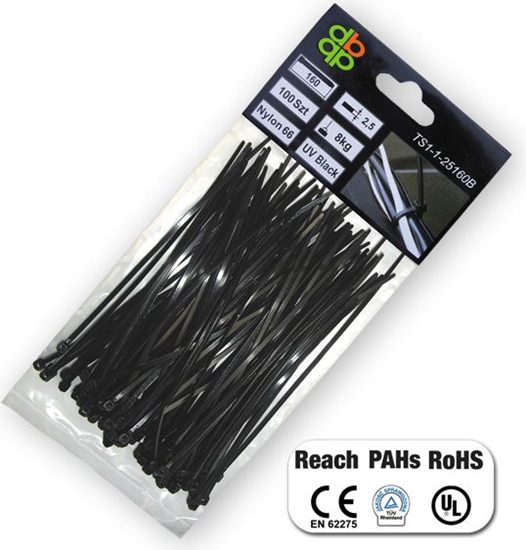 Изображение Bradas Opaska plastikowa czarna 7,6 x 550mm 100szt. (TS1176550B)