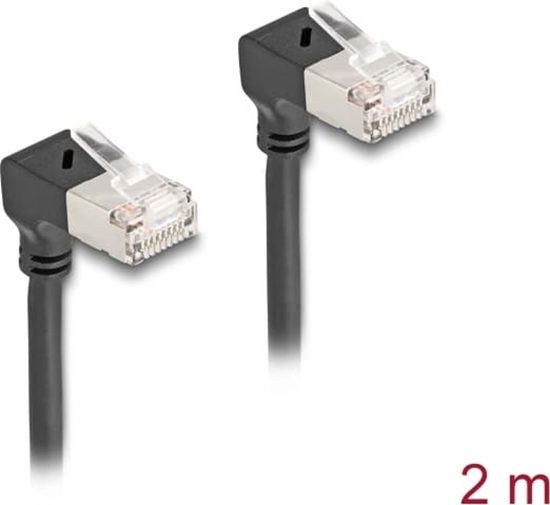 Picture of Delock RJ45 Network Cable Cat.6A S/FTP Slim 90° upwards / upwards angled 2 m black