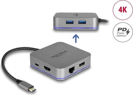 Picture of Delock USB Type-C™ Docking Station for Mobile Devices 4K - HDMI / Hub / LAN / PD 3.0 with LED illumination