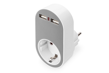 Attēls no Digitus Universal USB Plug-in Charger with 2 x USB-A Sockets and Integrated Socket