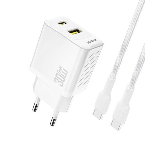 Изображение adowarka sieciowa USB-A USB-C z kablem USB-C GaN PD 30W - biaa adowarka sieciowa USB-A USB-C z kablem USB-C GaN PD 30W - biaa