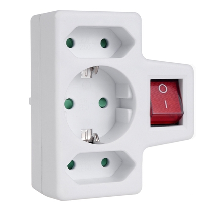 Attēls no Gniazdko 1x16A 2x2.5A Schuko MCE215 z włącznikiem/wyłącznikiem, maks obciążenie 3680W, 2x wtyczka euro, 1x schuko 