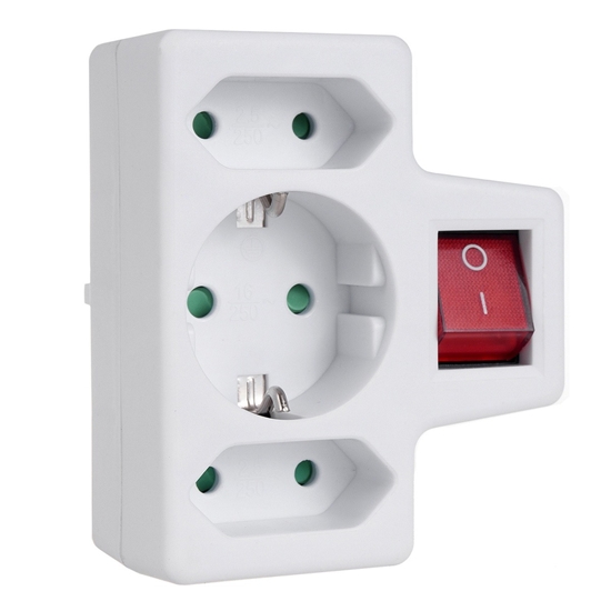 Изображение Gniazdko 1x16A 2x2.5A Schuko MCE215 z włącznikiem/wyłącznikiem, maks obciążenie 3680W, 2x wtyczka euro, 1x schuko 