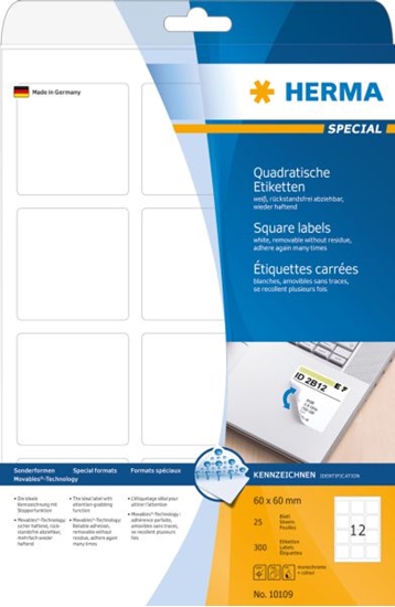 Изображение Herma Etik. A4 weiß 60x60 mm quadr. ablösb. 300 St.
