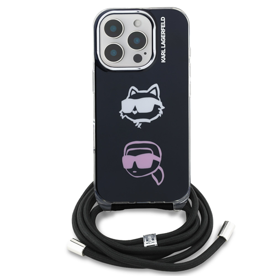 Picture of Karl Lagerfeld IML Crossbody Karl and Choupette Heads Case for iPhone 16 Pro / Black