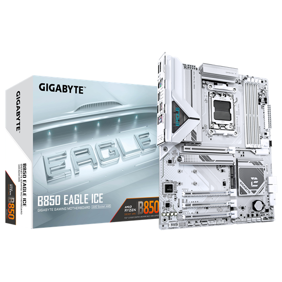 Picture of Mainboard|GIGABYTE|AMD B850|SAM5|ATX|Memory DDR5|Memory slots 4|2xPCI-Express 3.0 1x|1xPCI-Express 4.0 4x	|1xPCI-Express 5.0 16x|3xM.2|1xHDMI|1xDisplayPort|4xUSB 2.0|2xUSB 3.2|1xUSB-C|1xRJ45|3xAudio port|B850EAGLEICE