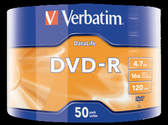 Picture of Matricas DVD-R Data Life Verbatim 4.7GB 16x 50 Pack Matt Silver Wrap Spindle