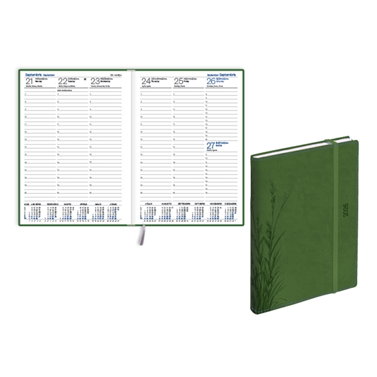 Picture of Plānotājs 2026 gadam EKO Prestige soft A5, nedēļa, mākslīgā āda, zaļš