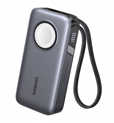 Изображение Powerbank 10000mAh UGREEN PB527 30W wbudowany kabel USB-C oraz adowarka magnetyczna do Apple Watch (szary)