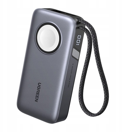 Изображение Powerbank 10000mAh UGREEN PB527 30W wbudowany kabel USB-C oraz adowarka magnetyczna do Apple Watch (szary)