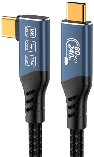 Picture of PREMIUMCORD Kabel USB4 Version2.0 80Gbps 16K@60Hz 240W Thunderbolt 3 a 4 kabel zahnutý 0,8m