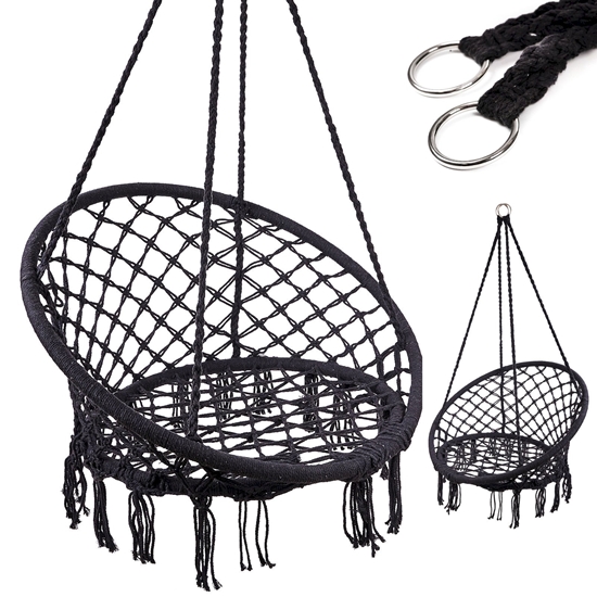 Picture of RoGer Stārķa nest chair swing with backrest 80cm Black