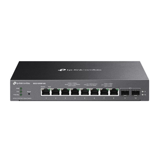 Изображение Switch|TP-LINK|Type L2|Desktop/pedestal|8x2.5GbE|2xSFP+|PoE+ ports 8|160 Watts|SG2210XMP-M2