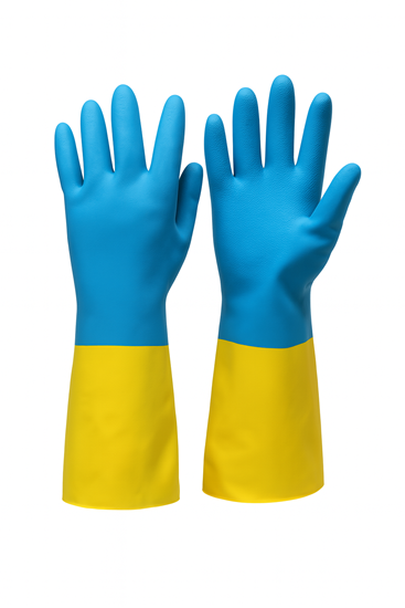 Picture of +Gumijas cimdi ar floku "HP 300", 32cm, zili-dzelteni, (L), (pāris)